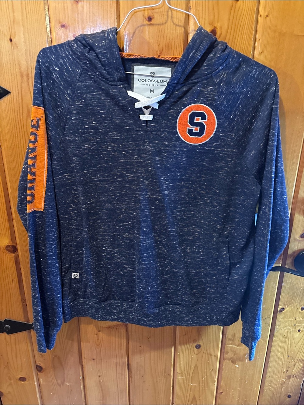 Syracuse Orange SU LS Lace up Blue Hoodie Pocket Pullover Shirt Women's M NWT